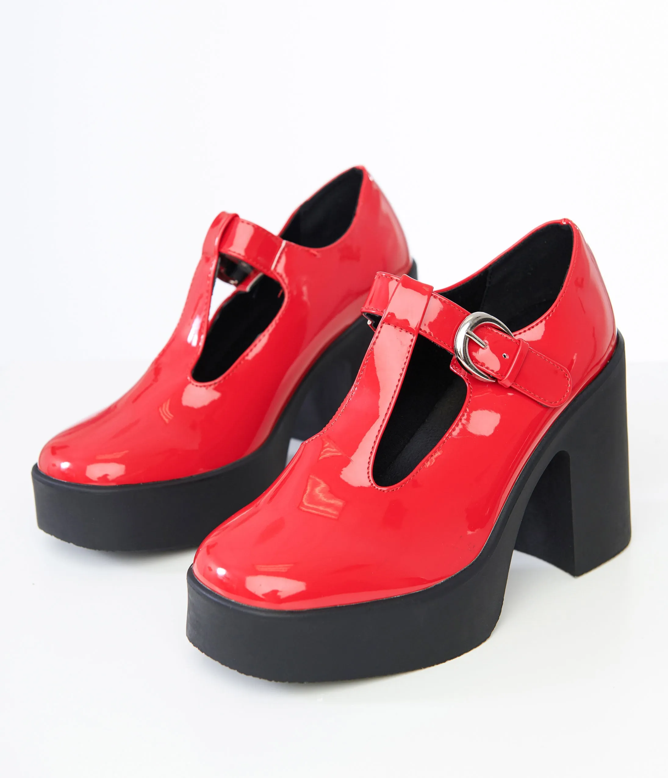 1960s Red Patent Leatherette T-Strap Platforms