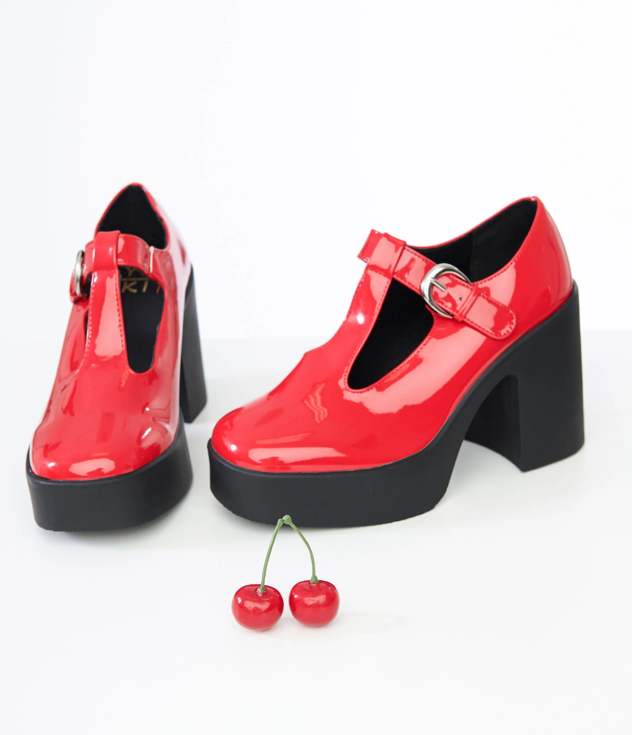 1960s Red Patent Leatherette T-Strap Platforms