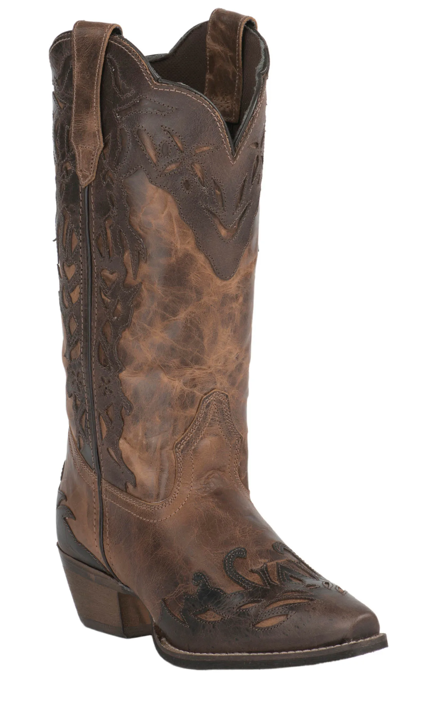 Abilene Women's Vintage Tan with Brown Overlay Snip Toe Cowboy Boots