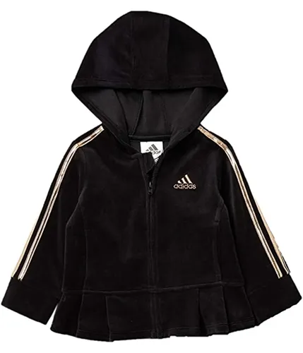 Adidas Girls Velour Pleated Hoodie Track Jacket Sweatshirt