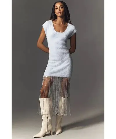 Anthropologie Fringe-Trim Sweater Dress