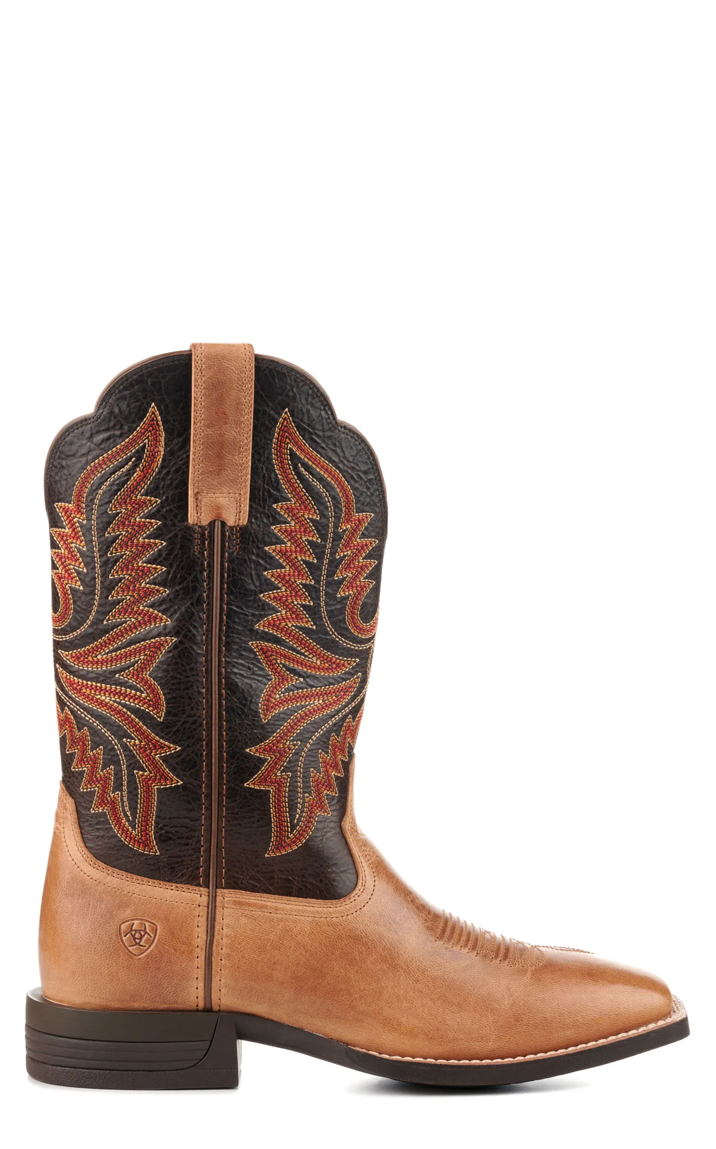 Ariat Men's Brush Creek Tan and Brown Wide Square Toe Shock Shield Cowboy Boots