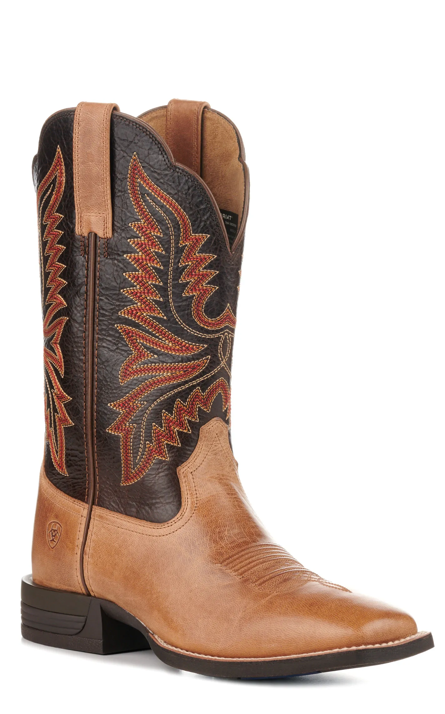 Ariat Men's Brush Creek Tan and Brown Wide Square Toe Shock Shield Cowboy Boots