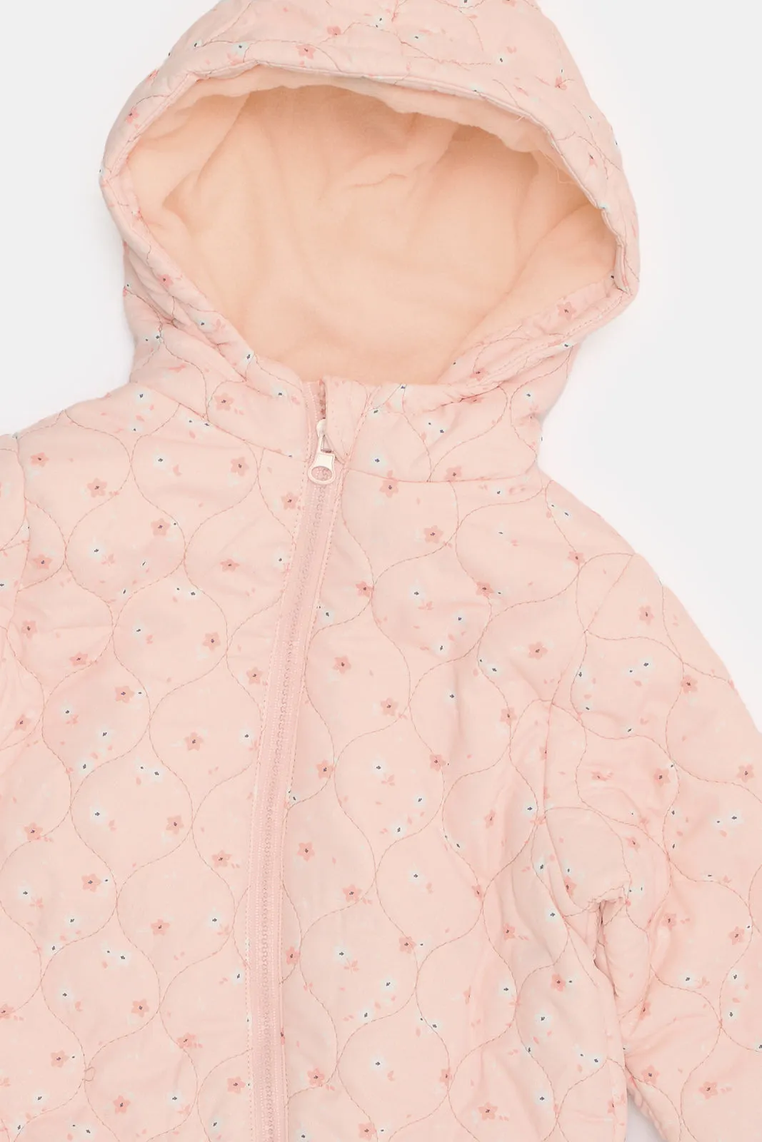 Baby Pink Allover Print Padded Coat