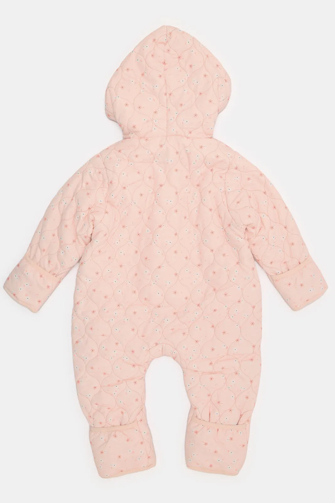 Baby Pink Allover Print Padded Coat