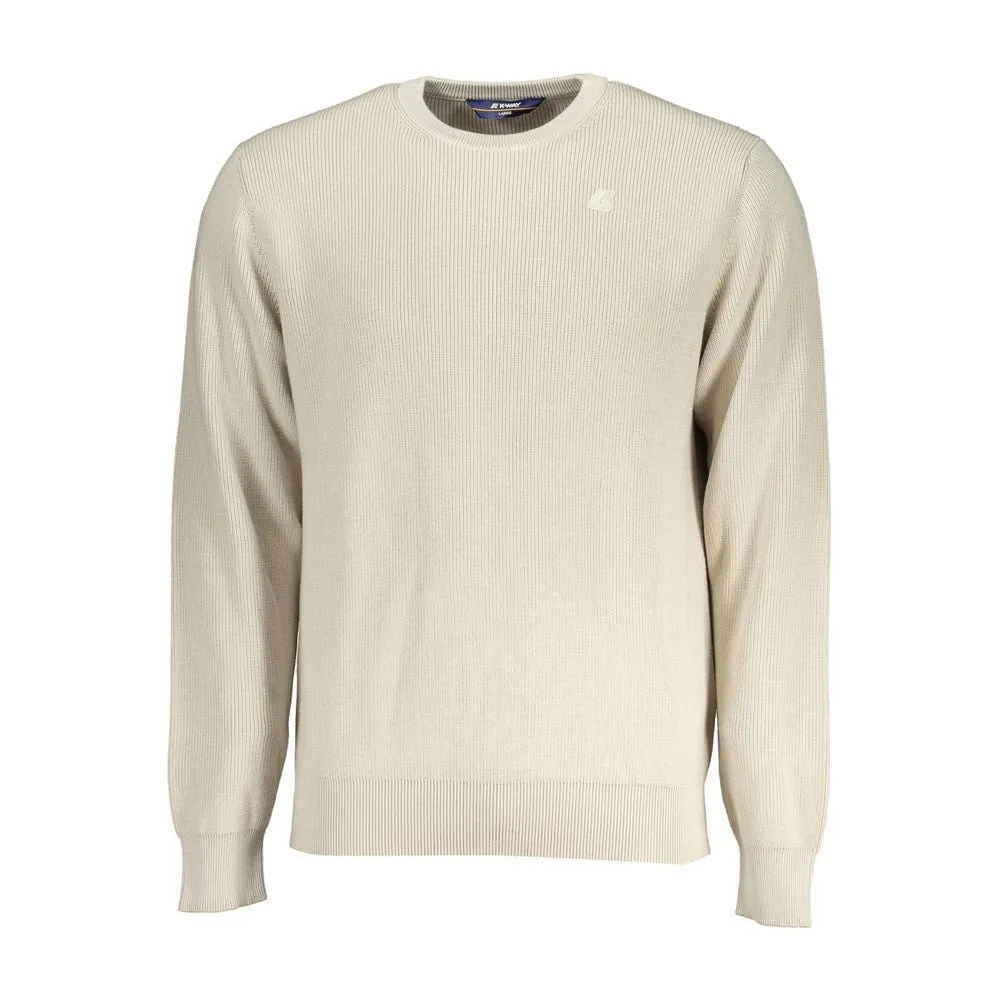 Beige Crew Neck Cotton Sweater with Logo Detail