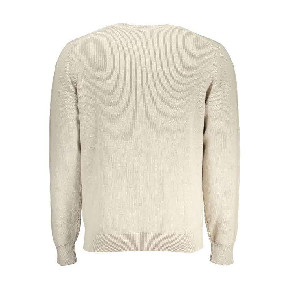 Beige Crew Neck Cotton Sweater with Logo Detail