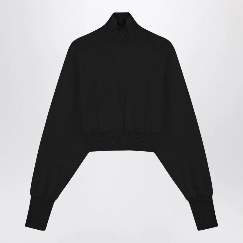 BLACK CROPPED TURTLENECK SWEATER