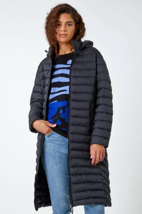 Black Longline Hooded Padded Coat | Roman UK