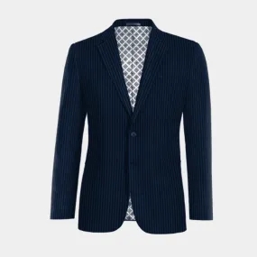  Blazer azul marino de seersucker a rayas ligera