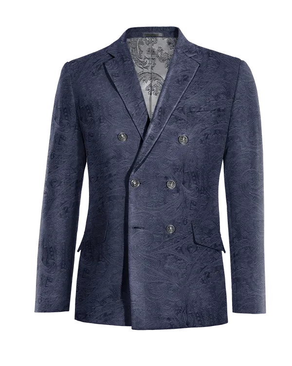  Blazer cruzada azul marino de terciopelo paisley