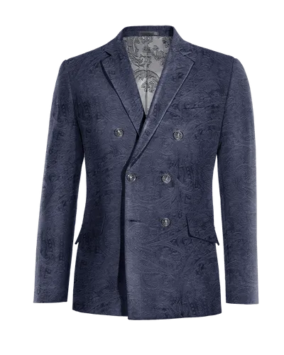  Blazer cruzada azul marino de terciopelo paisley