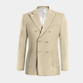  Blazer cruzada beige de lino solapa en pico