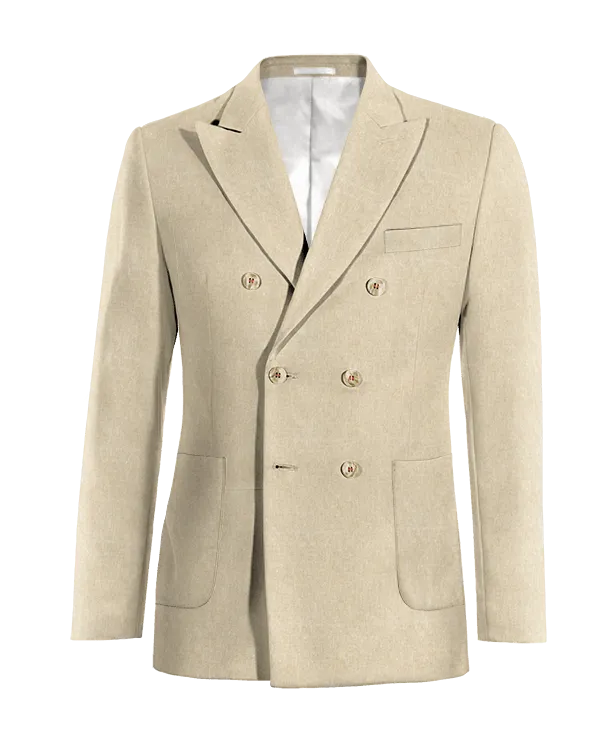  Blazer cruzada beige de lino solapa en pico