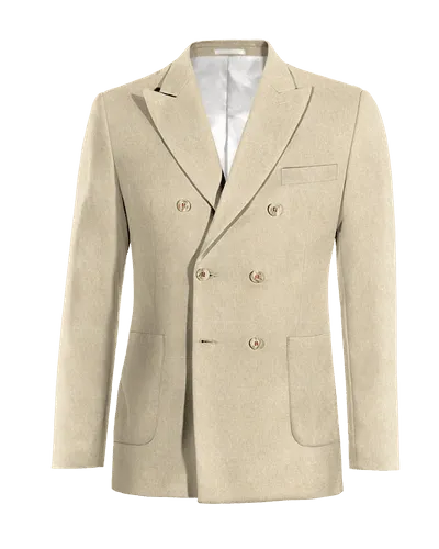  Blazer cruzada beige de lino solapa en pico