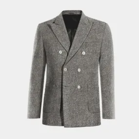  Blazer cruzada gris claro de donegal tweed