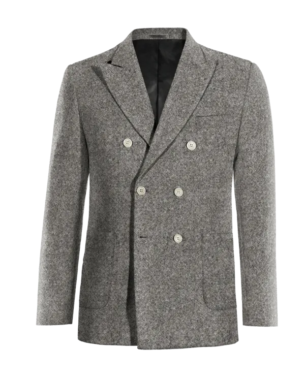  Blazer cruzada gris claro de donegal tweed