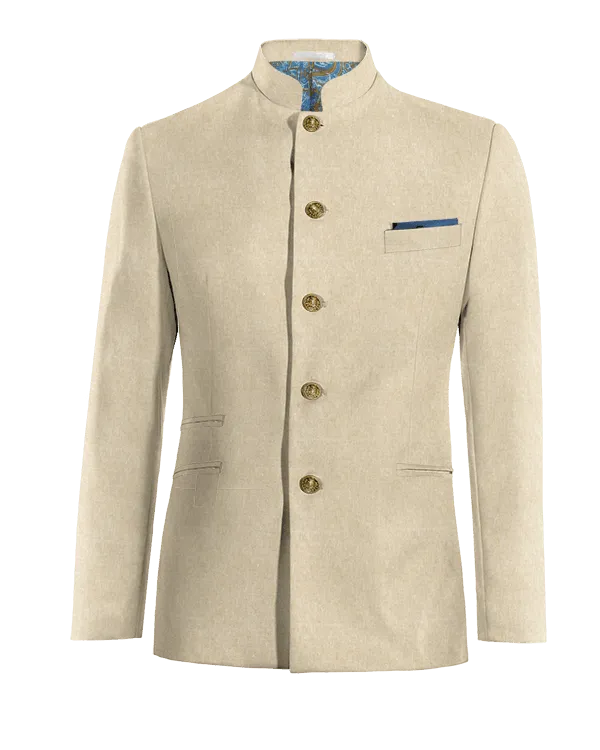  Blazer cuello mandarín beige de lino esencial