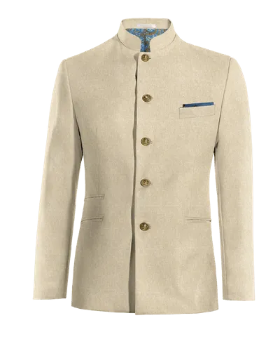  Blazer cuello mandarín beige de lino esencial