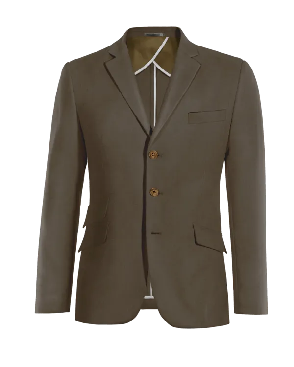  Blazer marron Lino-Algodón de 3 botones con parches