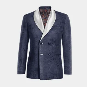  Blazer Smoking cruzada azul marino de terciopelo paisley