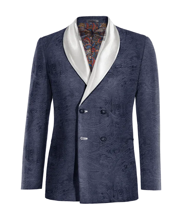  Blazer Smoking cruzada azul marino de terciopelo paisley