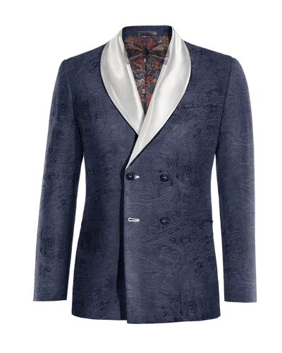  Blazer Smoking cruzada azul marino de terciopelo paisley