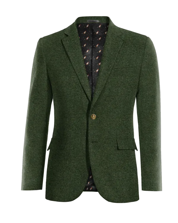  Blazer verde bosque de tweed herringbone slim fit