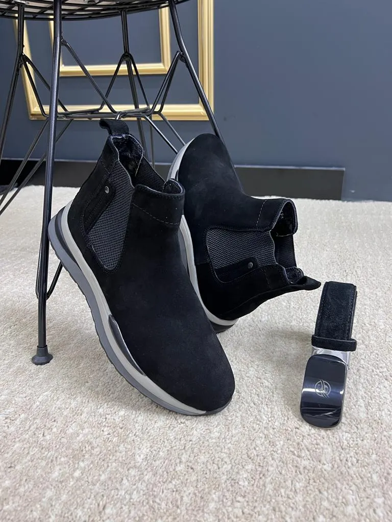 Bojoni Black Suede Chelsea Boots