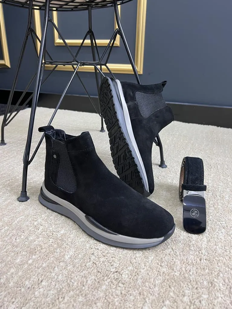 Bojoni Black Suede Chelsea Boots