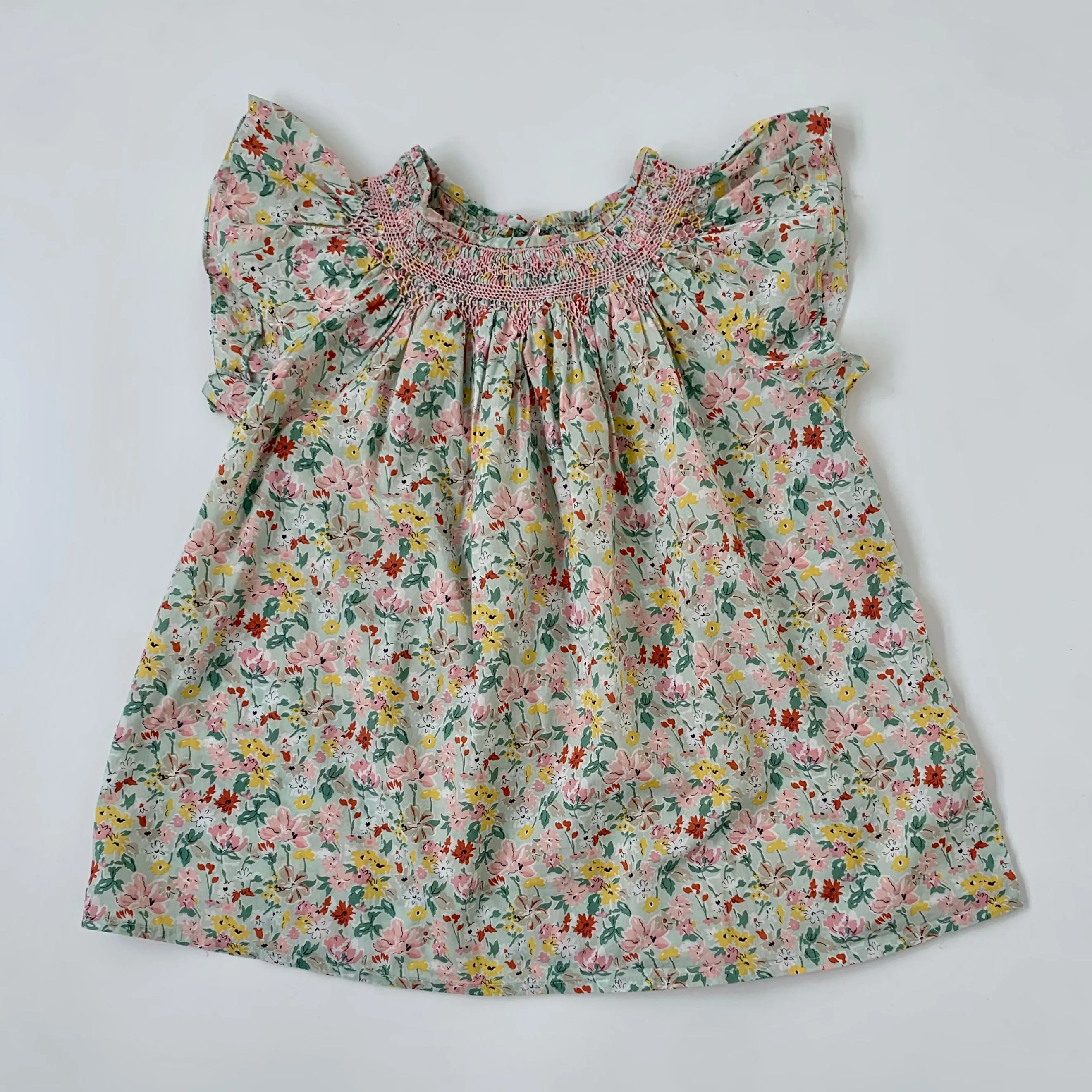 Bonpoint Mint Liberty Print Hand Smocked Blouse: 10 Years