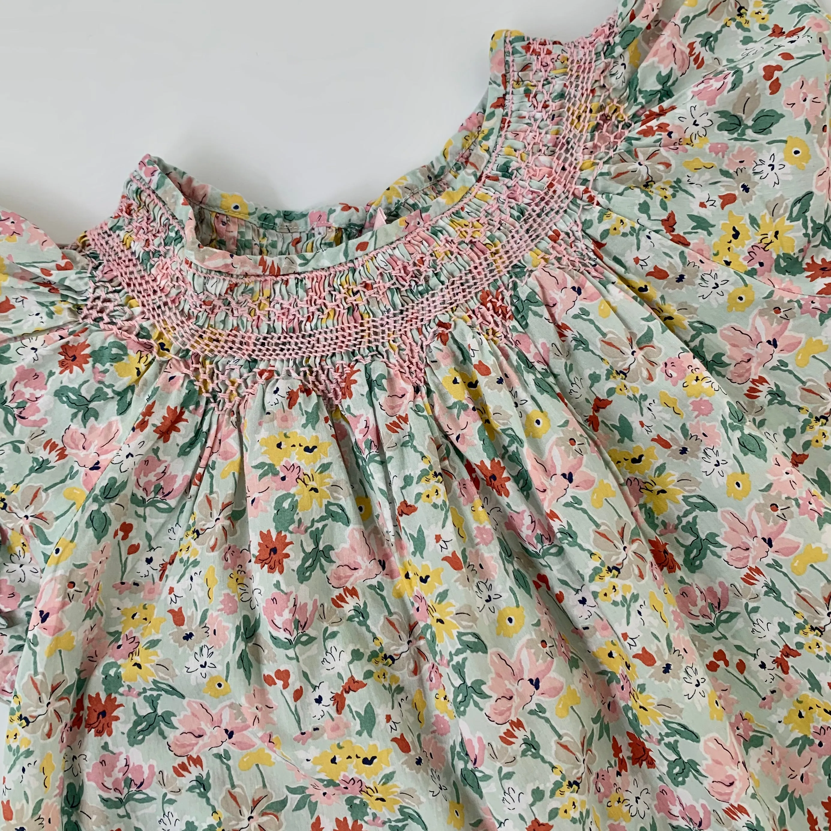 Bonpoint Mint Liberty Print Hand Smocked Blouse: 10 Years