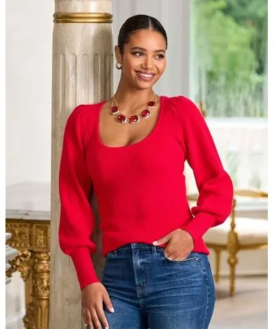 Boston Proper Racing Red - Scoop Neck Balloon Sleeve Sweater