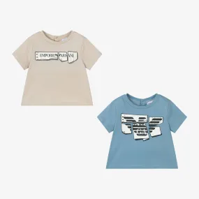 Boys Blue & Beige Cotton T-Shirts (2 Pack)