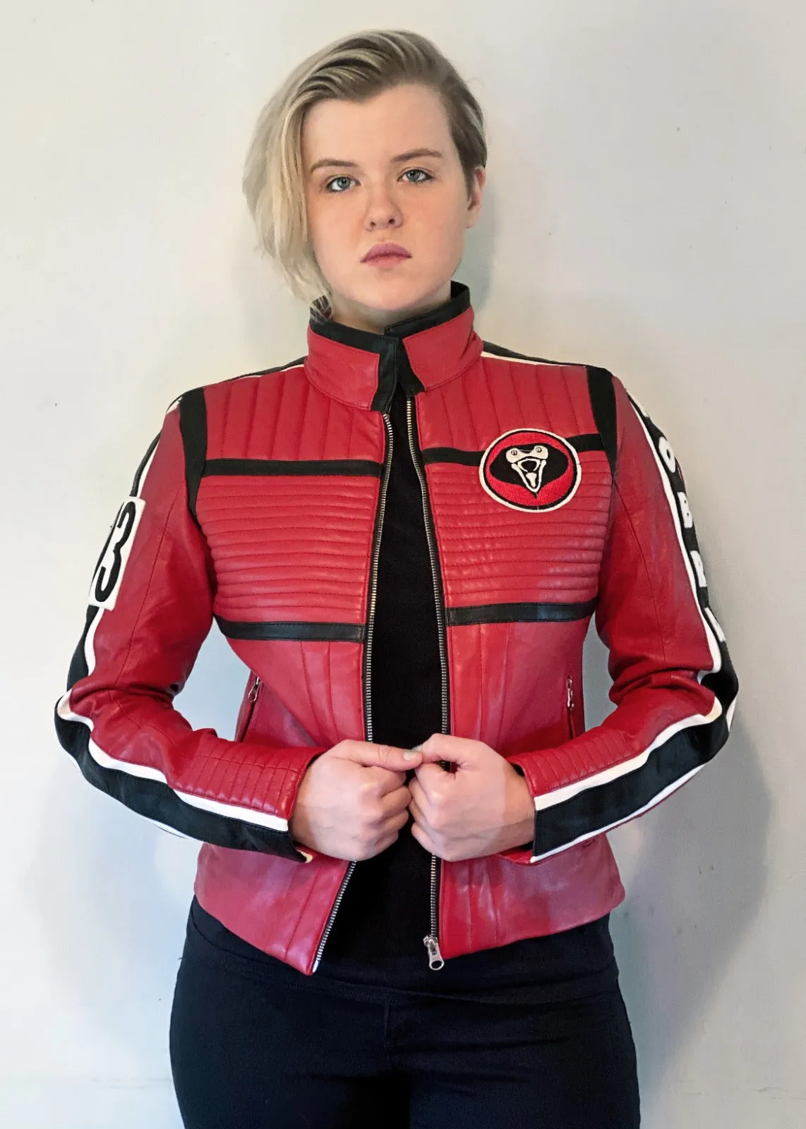 Buy Womens Kobra Kid Moto Red Leather Jacket