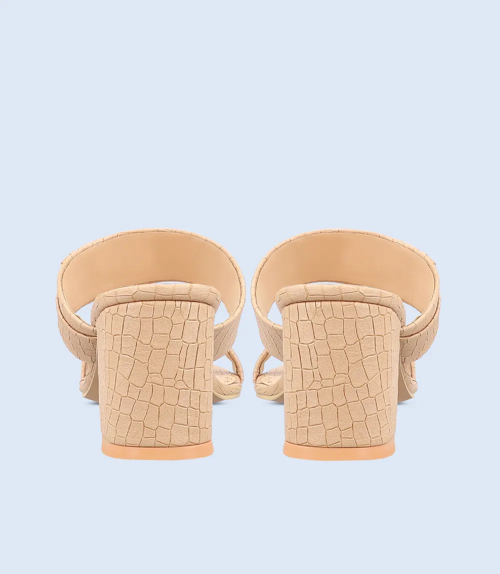 BW9394-BEIGE-Women Sandal Heel