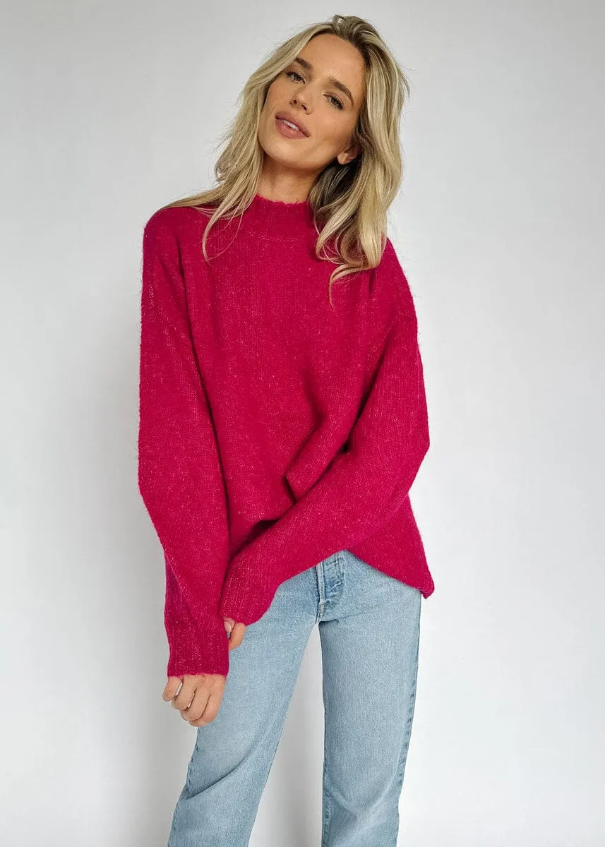 Carlen Mock Neck Sweater - Fuchsia