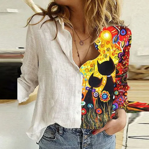 Casual Printed Long-sleeved Loose Shirts