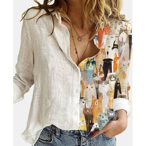 Casual Printed Long-sleeved Loose Shirts