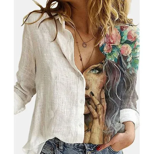 Casual Printed Long-sleeved Loose Shirts