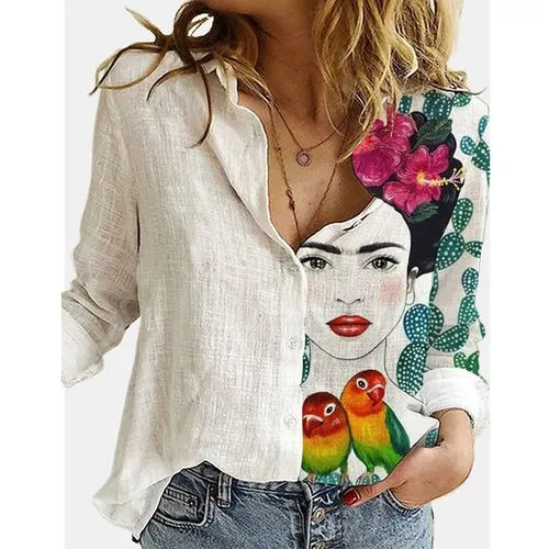 Casual Printed Long-sleeved Loose Shirts