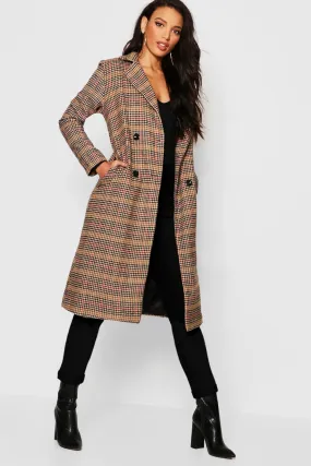 Check Longline Wool Look Coat