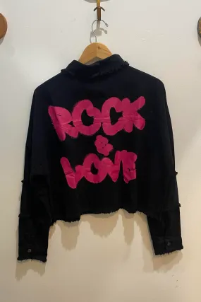 Crop Frayed Ended Rock & Love Spray Paint Jacket