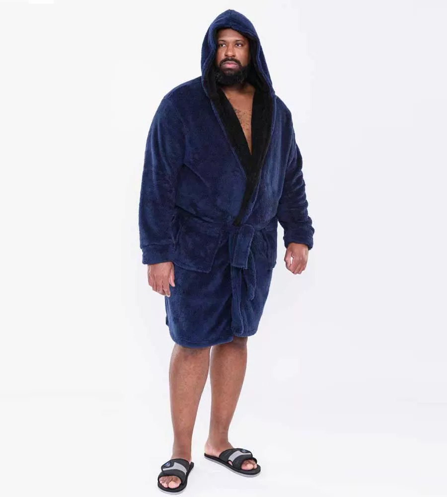 D555 Big Mens Super Soft Navy Dressing Gown With Hood (NEWQUAY)