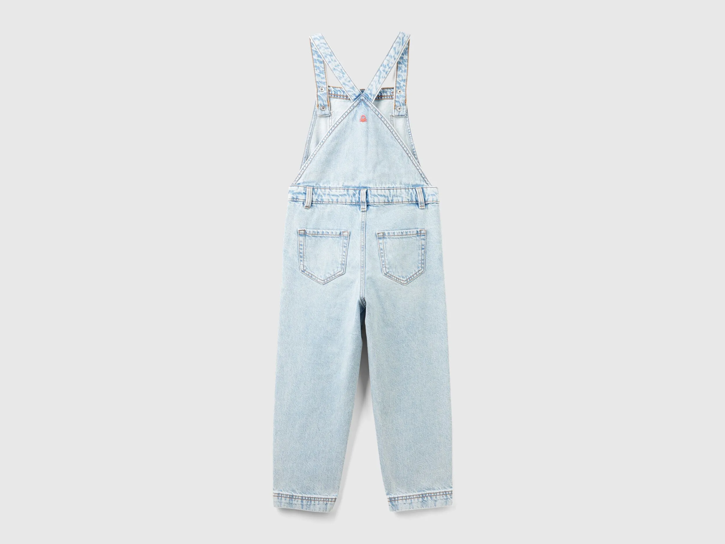 Denim dungarees with rhinestones - Light Blue | Benetton