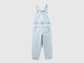 Denim dungarees with rhinestones - Light Blue | Benetton