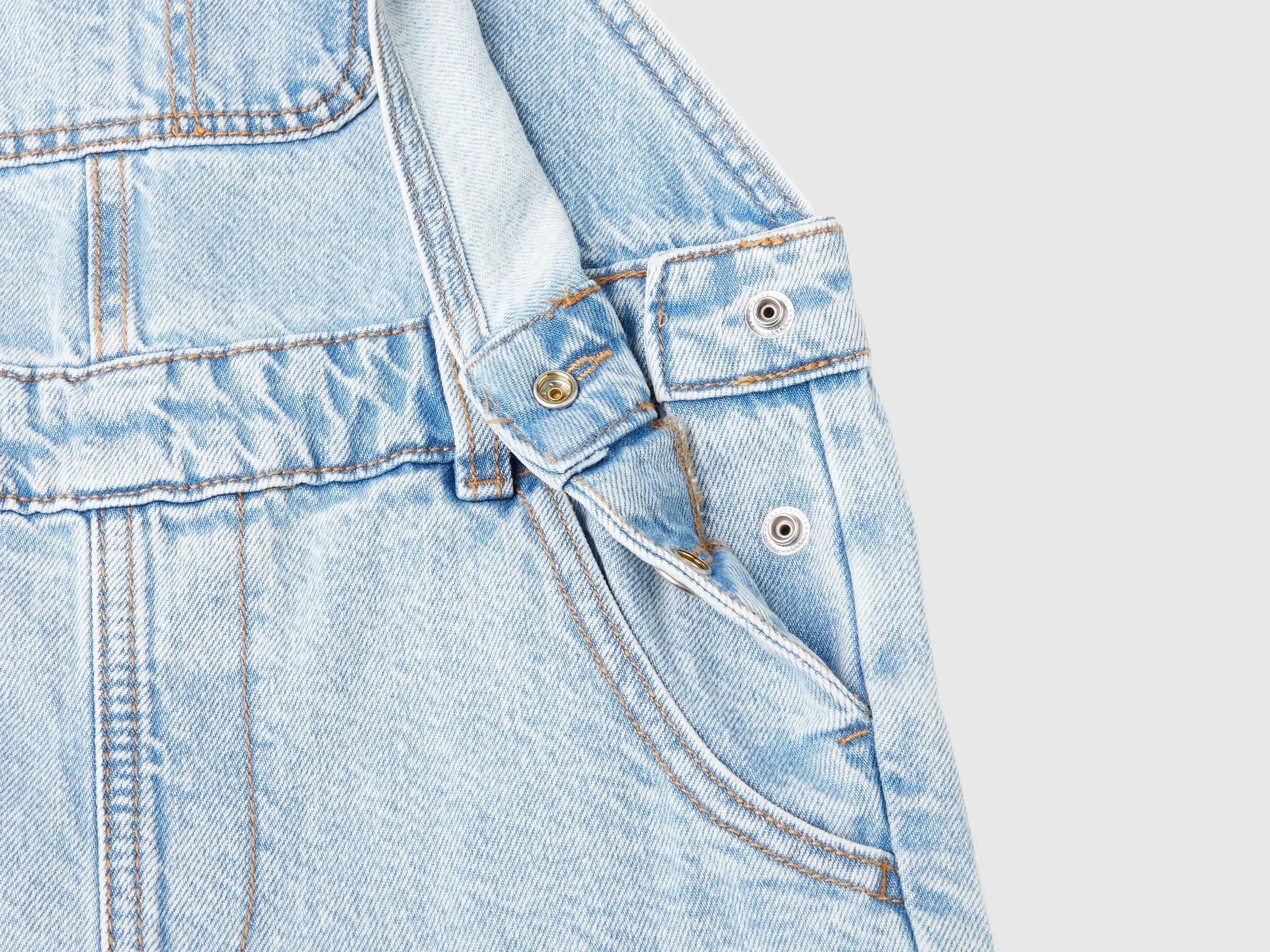 Denim dungarees with rhinestones - Light Blue | Benetton