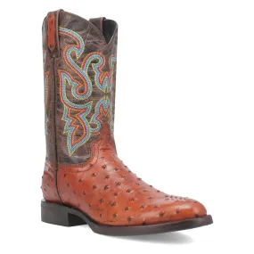 Dingo Mens Ranger Cognac Leather Ostrich Print Cowboy Boots