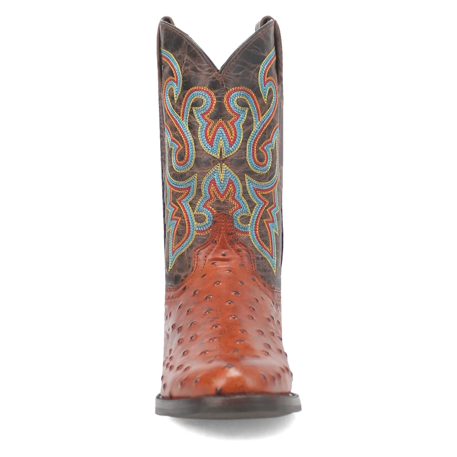 Dingo Mens Ranger Cognac Leather Ostrich Print Cowboy Boots