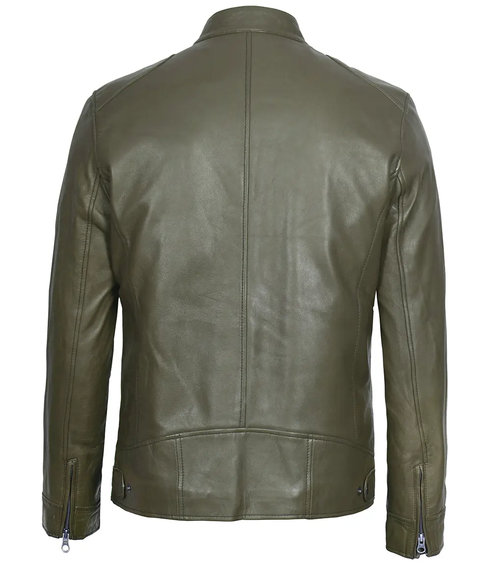 Dodge Men's Green Cafe Racer Real Leather Jacket